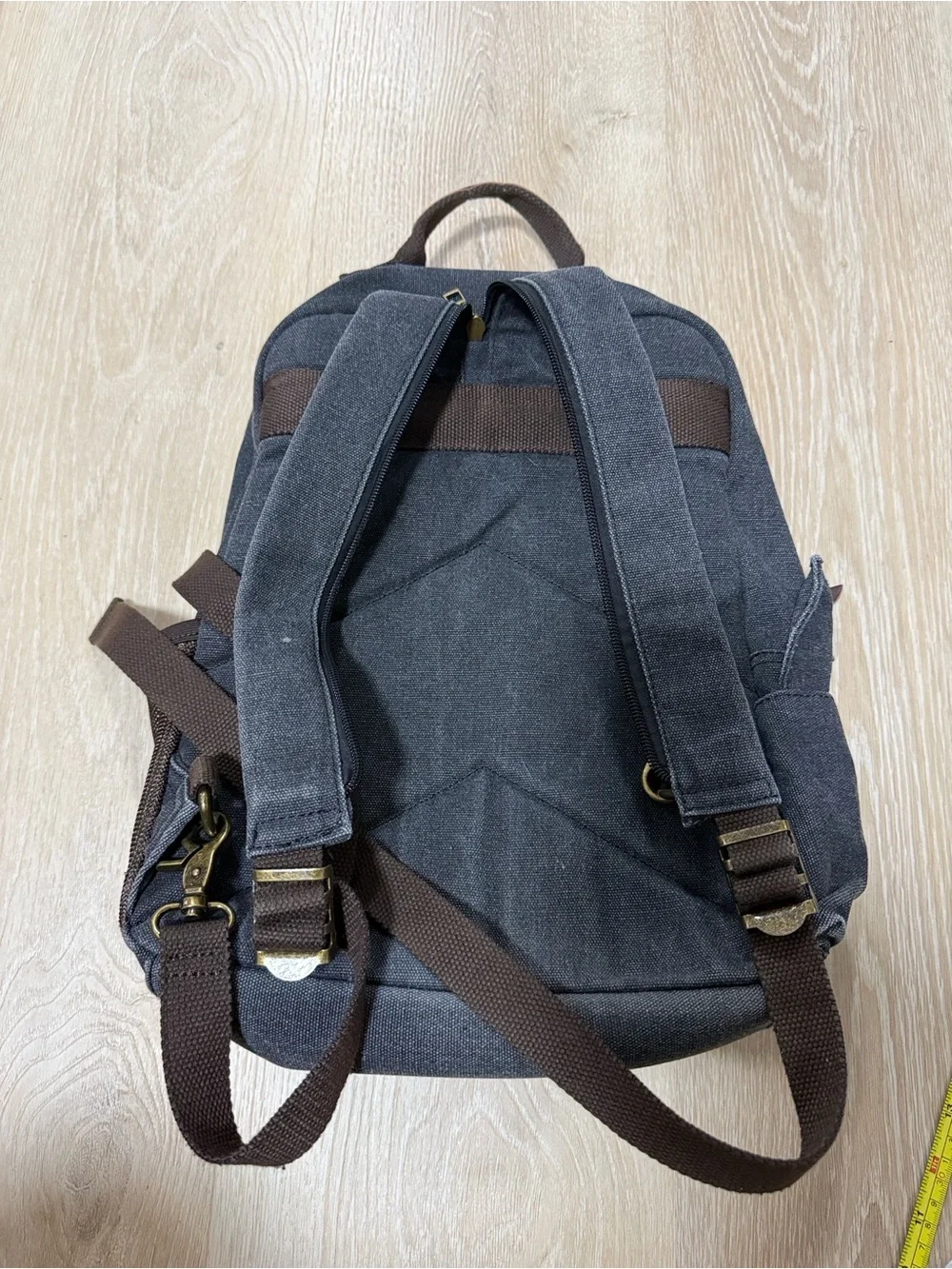 Canvas Daypack Backpack in Charcoal with Brown Leather Trim